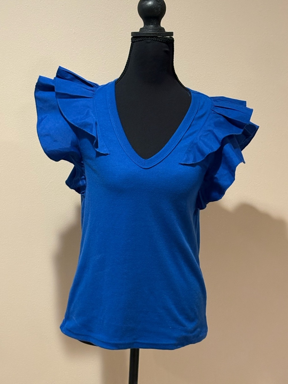 V-Neck Ruffle Sleeve Women's Top in Royal Blue